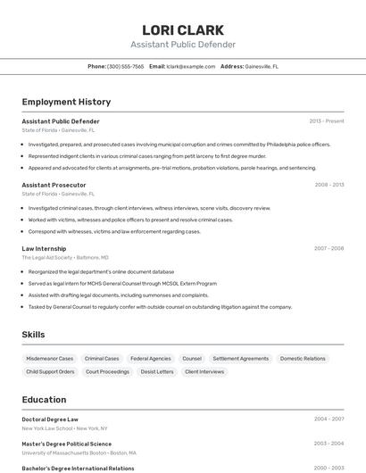 Assistant Public Defender Resume