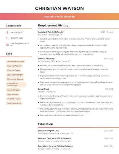 Assistant Public Defender Resume