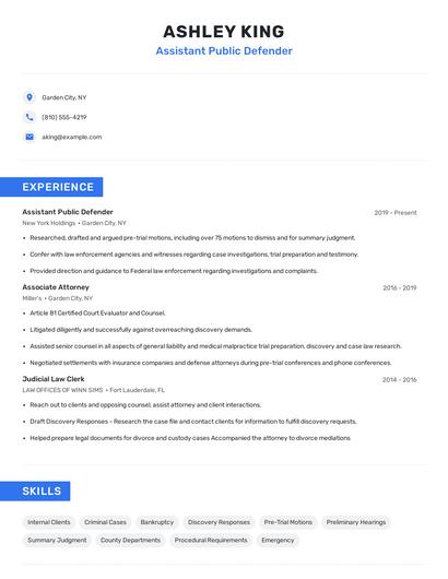 Assistant Public Defender Resume
