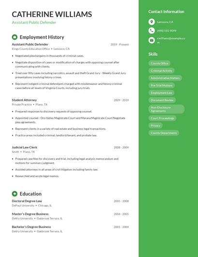 Assistant Public Defender Resume