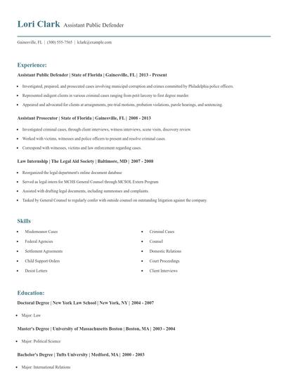 Assistant Public Defender Resume