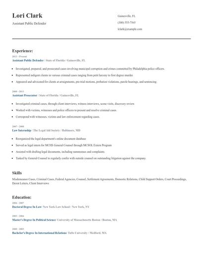 Assistant Public Defender Resume