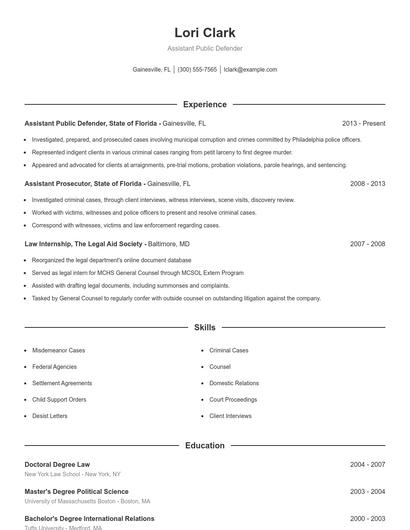 Assistant Public Defender Resume