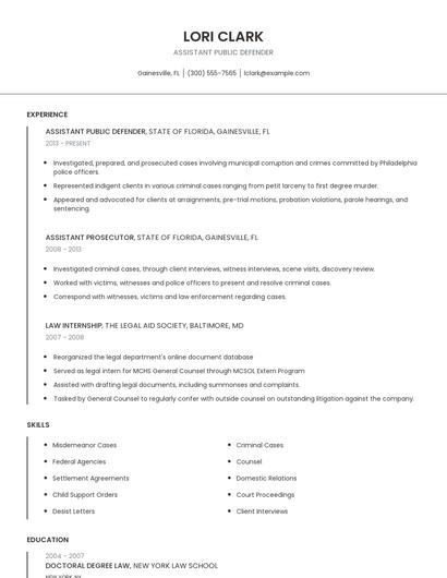 Assistant Public Defender Resume