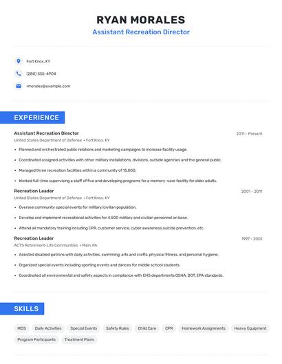 Assistant Recreation Director Resume