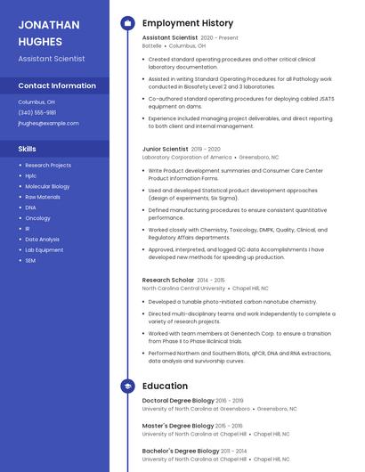 Assistant Scientist Resume