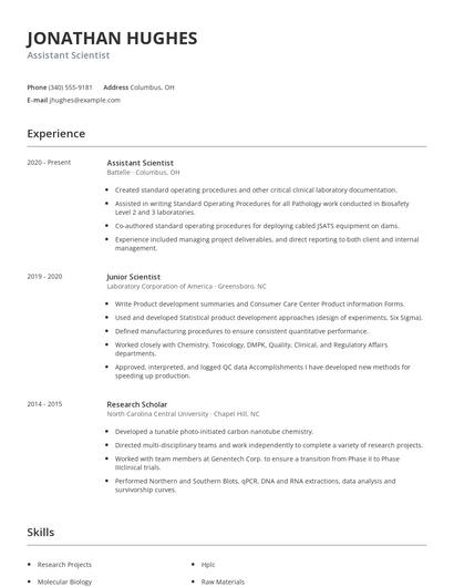 Assistant Scientist Resume