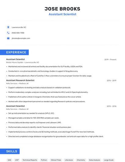 Assistant Scientist Resume