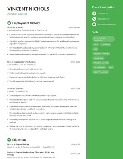 Assistant Scientist Resume