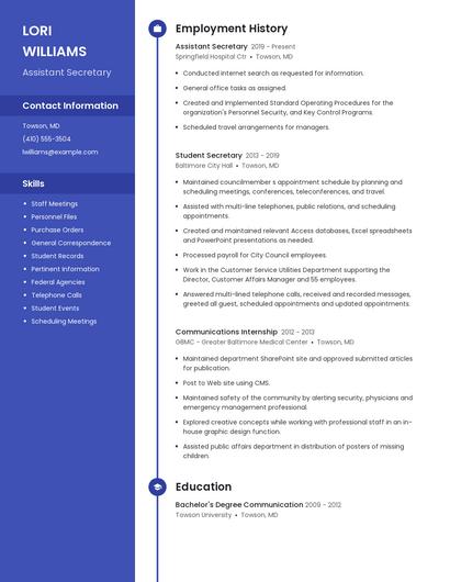 Assistant Secretary Resume