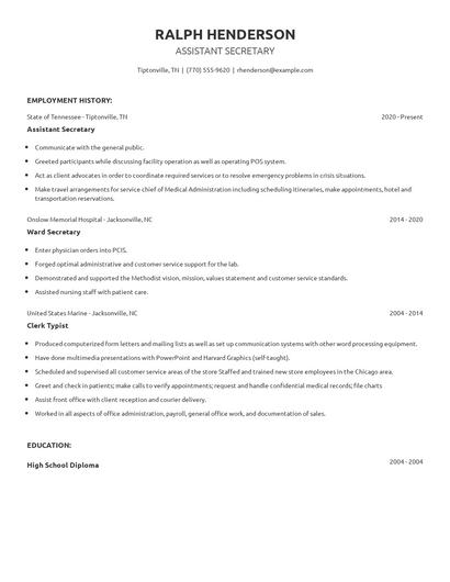 Assistant Secretary Resume
