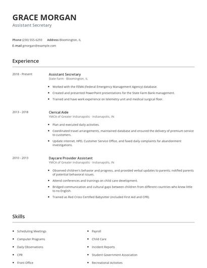 Assistant Secretary Resume