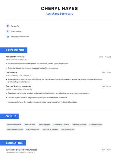 Assistant Secretary Resume