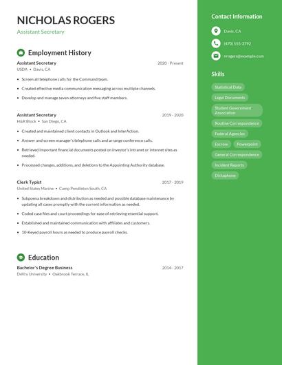 Assistant Secretary Resume