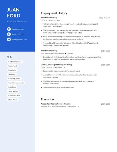 Assistant Secretary Resume