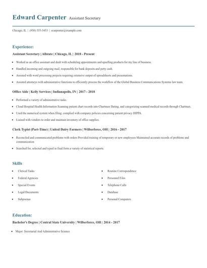 Assistant Secretary Resume