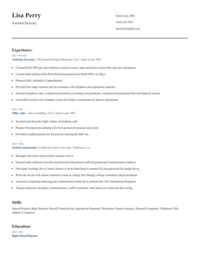 Assistant Secretary Resume