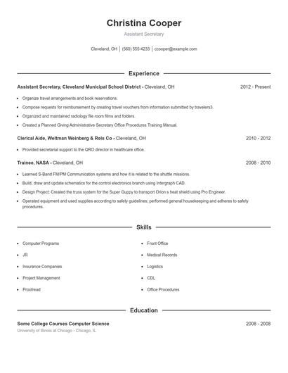 Assistant Secretary Resume