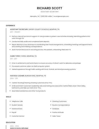 Assistant Secretary Resume