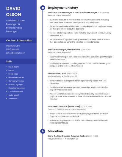 Assistant Store Manager & Merchandise Manager Resume