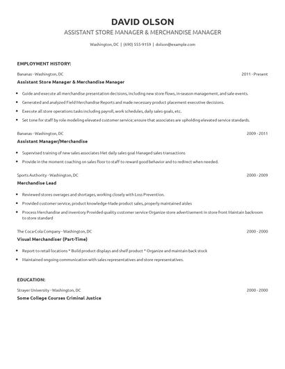 Assistant Store Manager & Merchandise Manager Resume