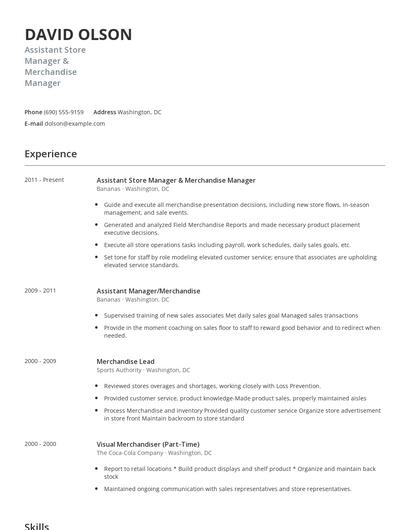 Assistant Store Manager & Merchandise Manager Resume