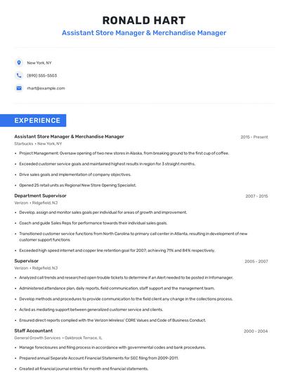 Assistant Store Manager & Merchandise Manager Resume