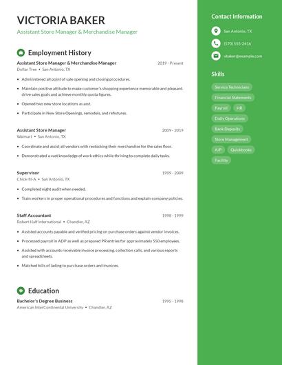 Assistant Store Manager & Merchandise Manager Resume