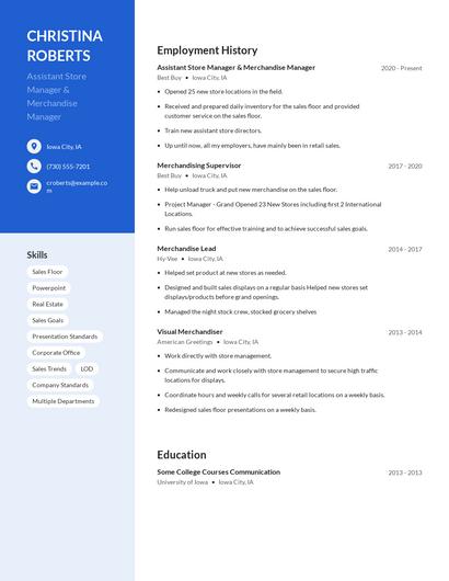 Assistant Store Manager & Merchandise Manager Resume