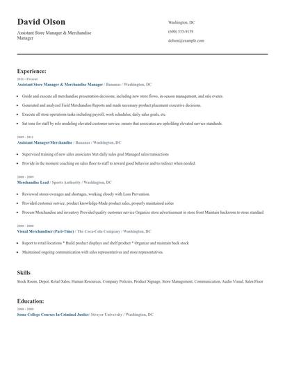 Assistant Store Manager & Merchandise Manager Resume