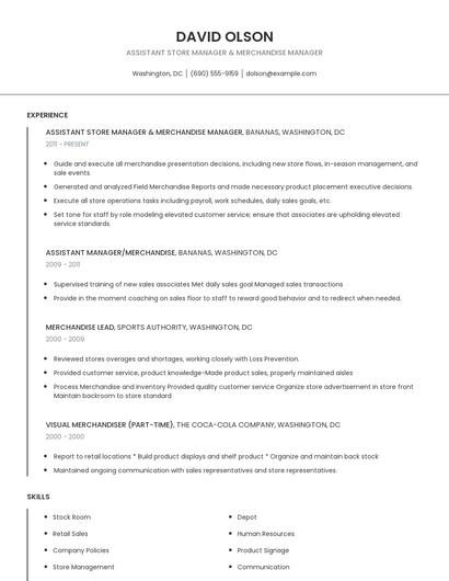 Assistant Store Manager & Merchandise Manager Resume