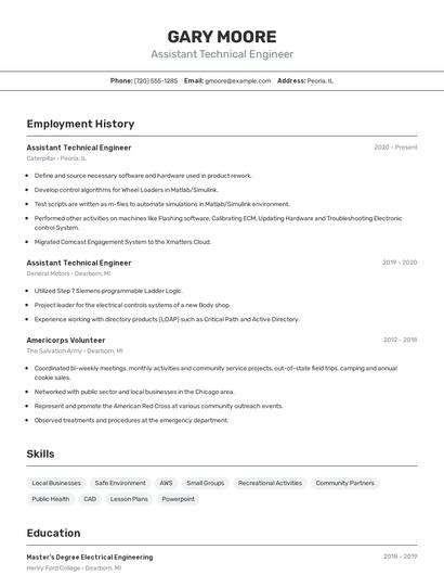 Assistant Technical Engineer Resume