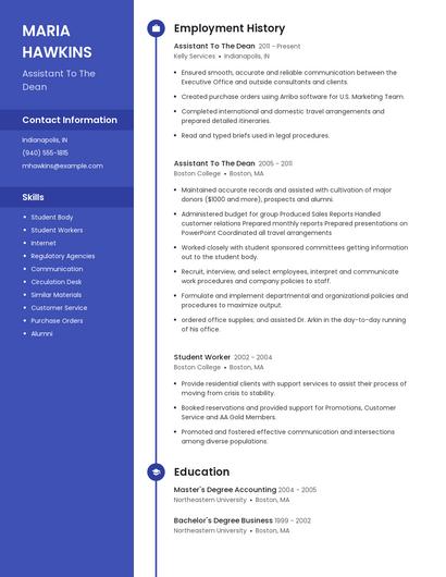 Assistant To The Dean Resume