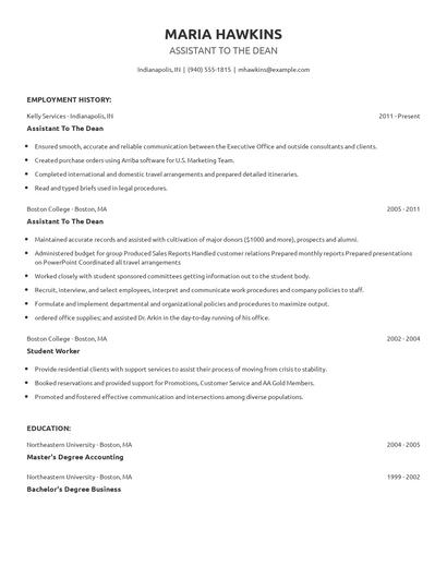Assistant To The Dean Resume
