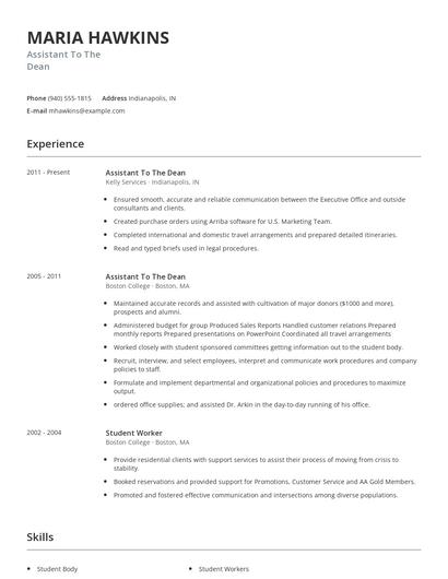 Assistant To The Dean Resume