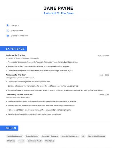 Assistant To The Dean Resume