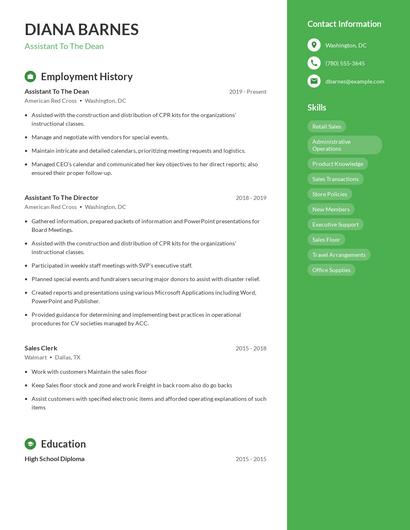 Assistant To The Dean Resume