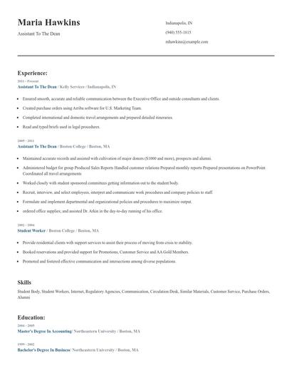 Assistant To The Dean Resume