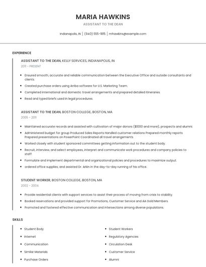 Assistant To The Dean Resume