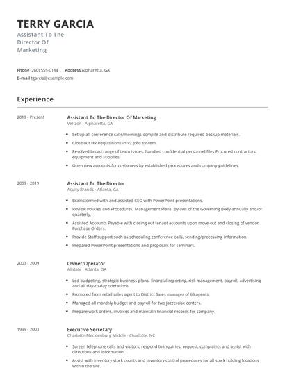 Assistant To The Director Of Marketing Resume