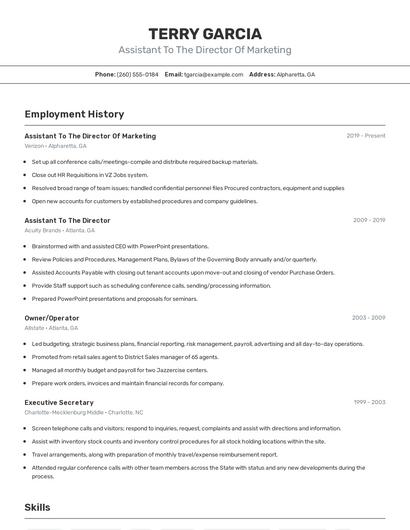 Assistant To The Director Of Marketing Resume