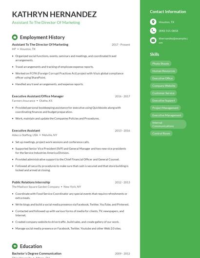 Assistant To The Director Of Marketing Resume