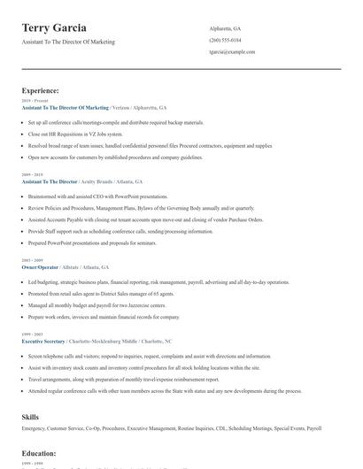 Assistant To The Director Of Marketing Resume