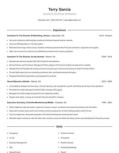 Assistant To The Director Of Marketing Resume