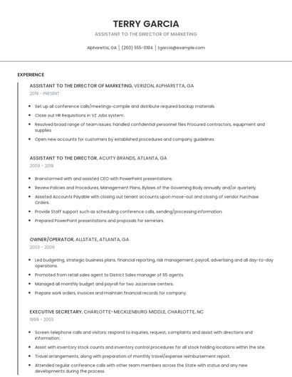 Assistant To The Director Of Marketing Resume