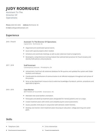 Assistant To The Director Of Operations Resume