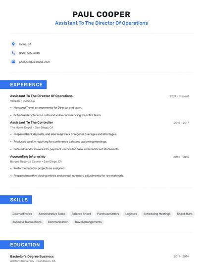 Assistant To The Director Of Operations Resume