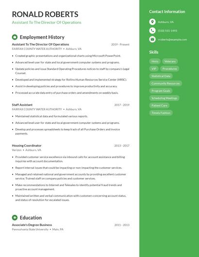 Assistant To The Director Of Operations Resume