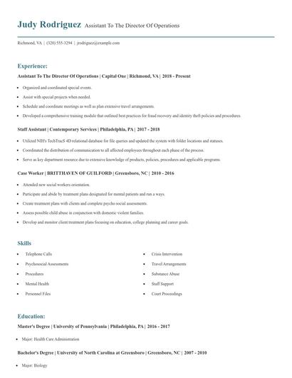 Assistant To The Director Of Operations Resume