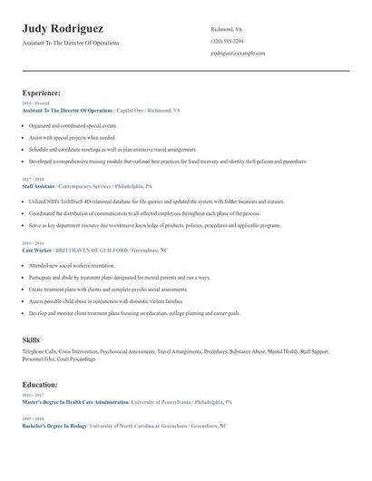 Assistant To The Director Of Operations Resume